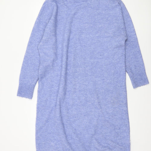 Monki Womens Blue Knit Jumper Dress XS High Neck 3/4 Sleeve Casual