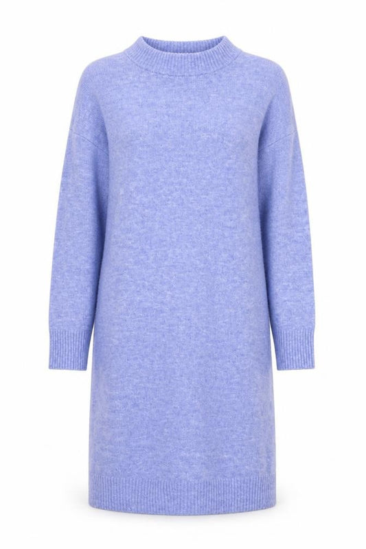 Front view of Monki women’s blue knit jumper dress xs high neck 3/4 sleeve casual