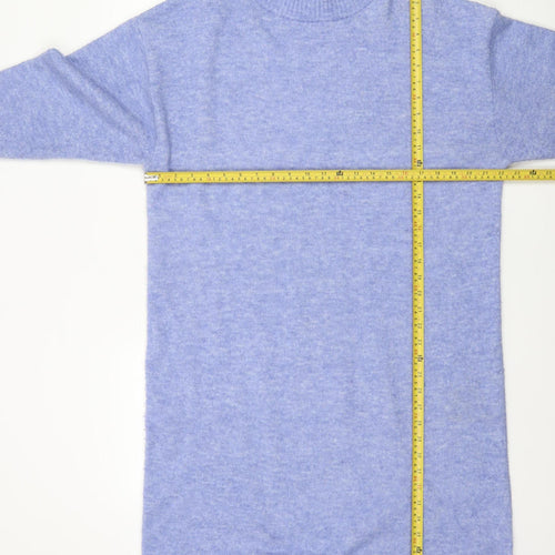 Monki Womens Blue Knit Jumper Dress XS High Neck 3/4 Sleeve Casual