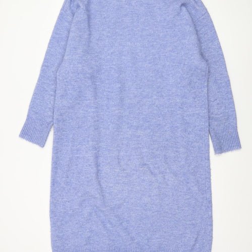 Monki Womens Blue Knit Jumper Dress XS High Neck 3/4 Sleeve Casual