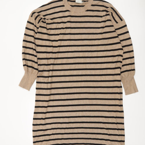 Kaffe Women Beige Black Stripe Knit Jumper Dress XL