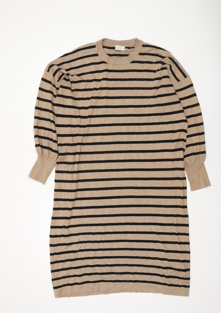 Kaffe Women Beige Black Stripe Knit Jumper Dress XL