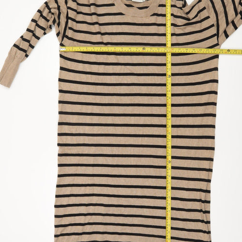 Kaffe Women Beige Black Stripe Knit Jumper Dress XL