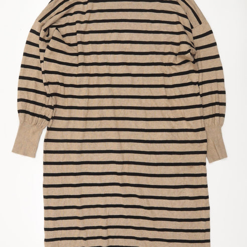 Kaffe Women Beige Black Stripe Knit Jumper Dress XL
