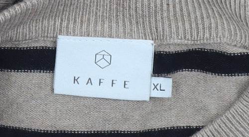 Kaffe Women Beige Black Stripe Knit Jumper Dress XL
