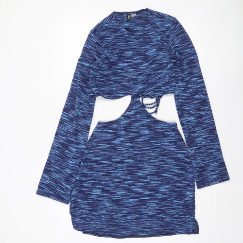 H&M Divided Women’s Blue Striped Bodycon Cut Out Mini Dress Size 8