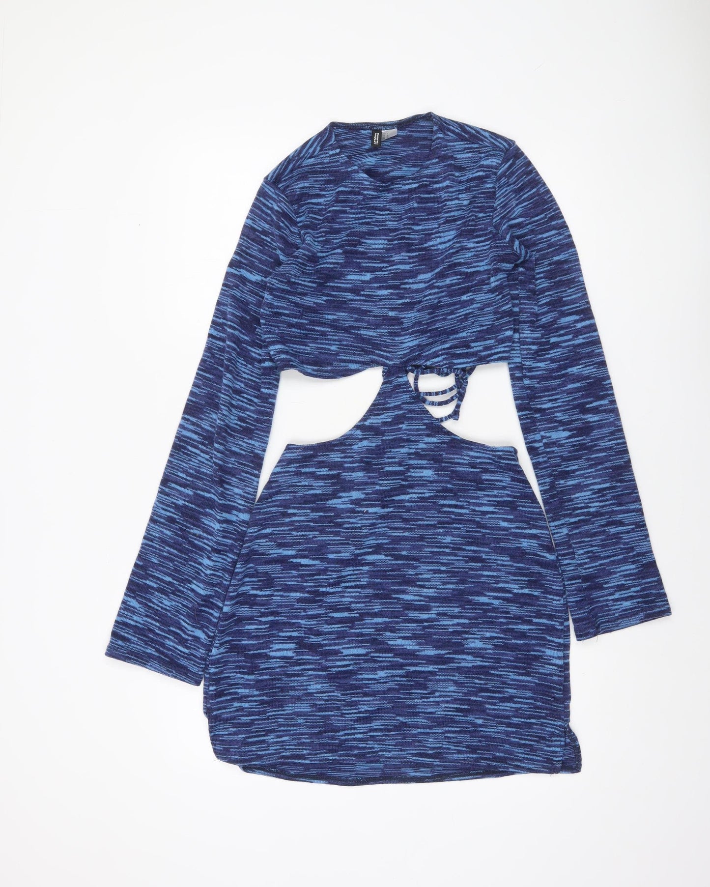 H&M Divided Women’s Blue Striped Bodycon Cut Out Mini Dress Size 8