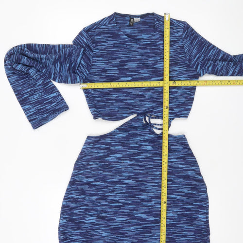 H&M Divided Women’s Blue Striped Bodycon Cut Out Mini Dress Size 8