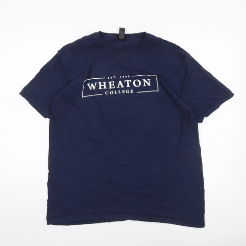 Gildan Men's Navy Wheaton College Graphic Cotton T-Shirt Size L