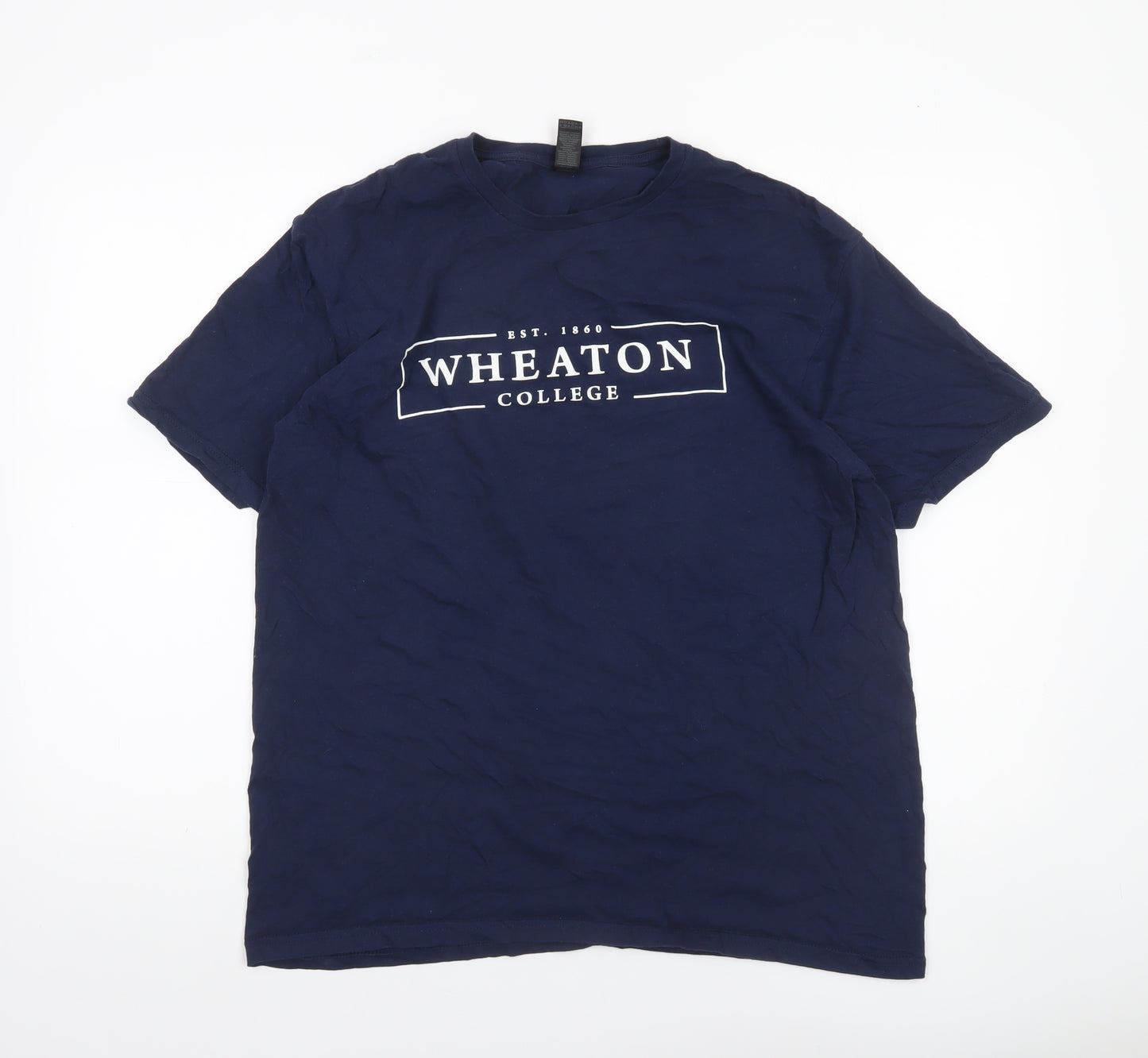 Gildan Men's Navy Wheaton College Graphic Cotton T-Shirt Size L