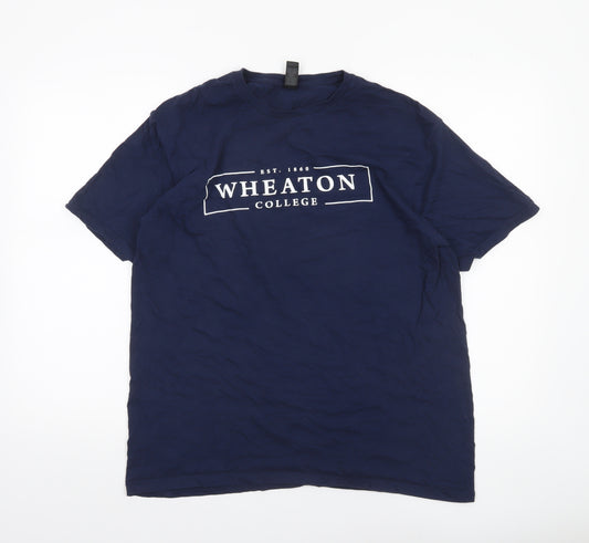 Gildan Men's Navy Wheaton College Graphic Cotton T-Shirt Size L