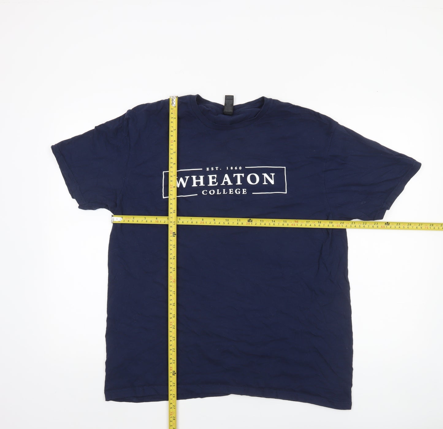 Gildan Men's Navy Wheaton College Graphic Cotton T-Shirt Size L