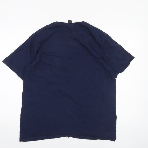 Gildan Men's Navy Wheaton College Graphic Cotton T-Shirt Size L