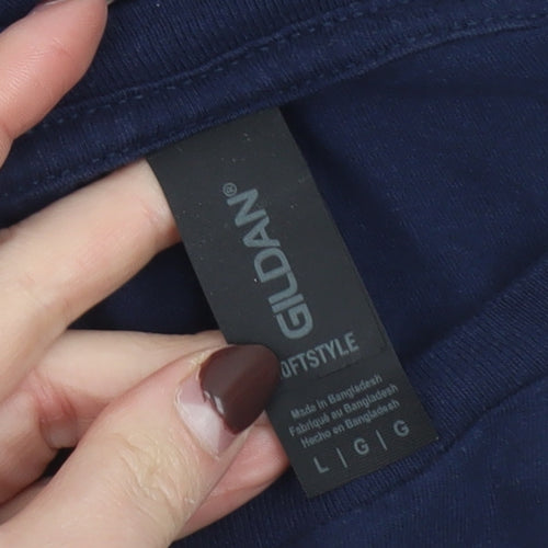 Gildan Men's Navy Wheaton College Graphic Cotton T-Shirt Size L