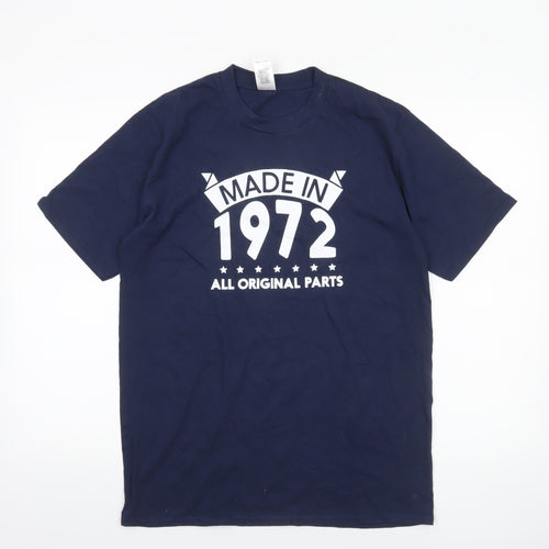 Gildan Mens Blue Funny 1972 Retro Graphic Short Sleeve T-Shirt Size M