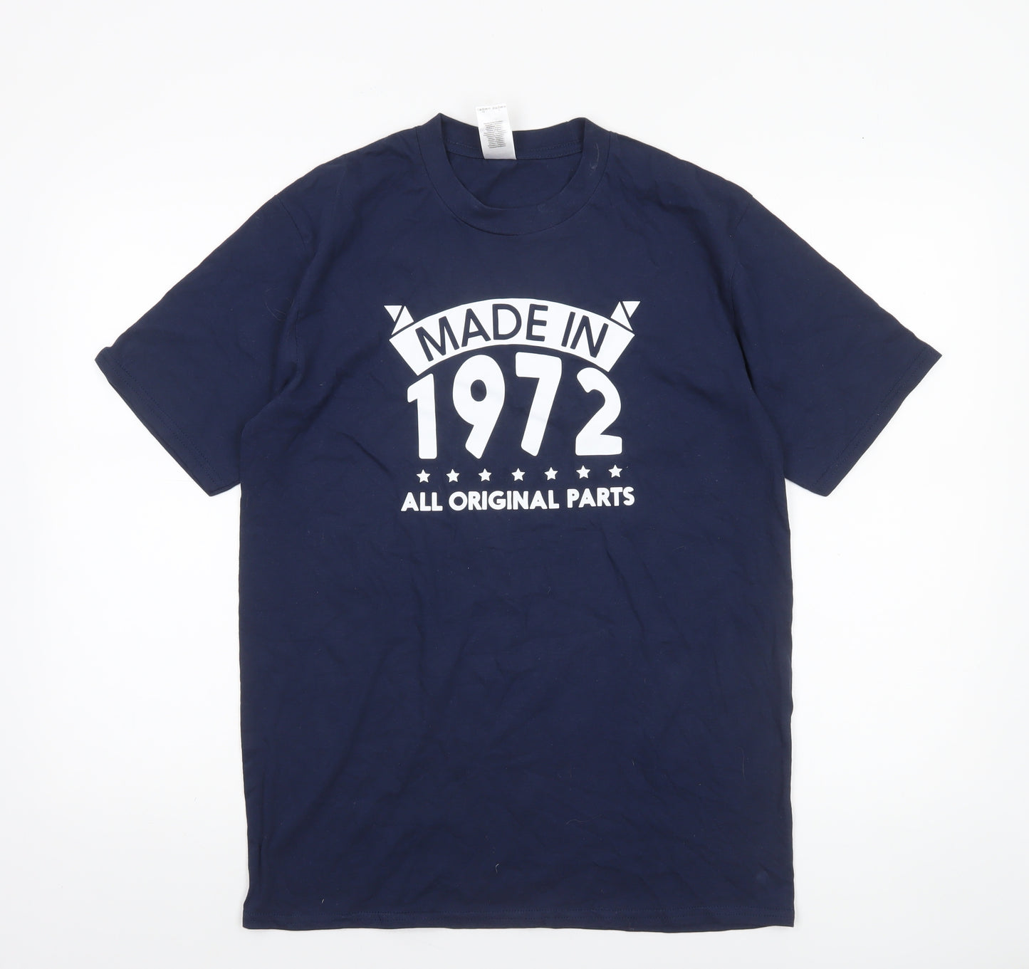 Gildan Mens Blue Funny 1972 Retro Graphic Short Sleeve T-Shirt Size M