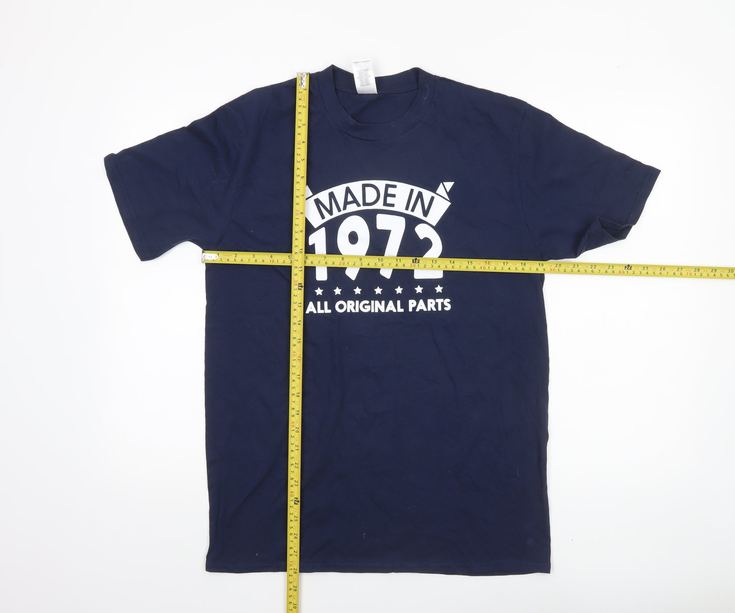 Gildan Mens Blue Funny 1972 Retro Graphic Short Sleeve T-Shirt Size M