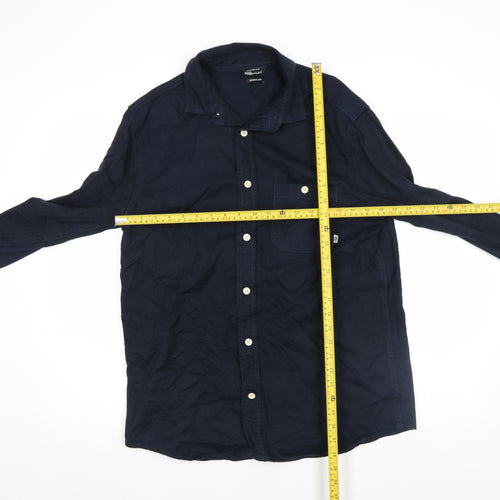 DeFacto Men's Blue Regular Fit Long Sleeve Cotton Button-Up Shirt M