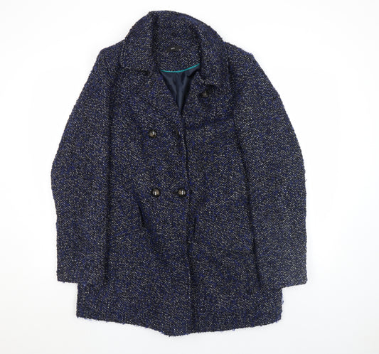 M&Co Women Blue Tweed Mid-Length Pea Coat Size 14 Wool Blend