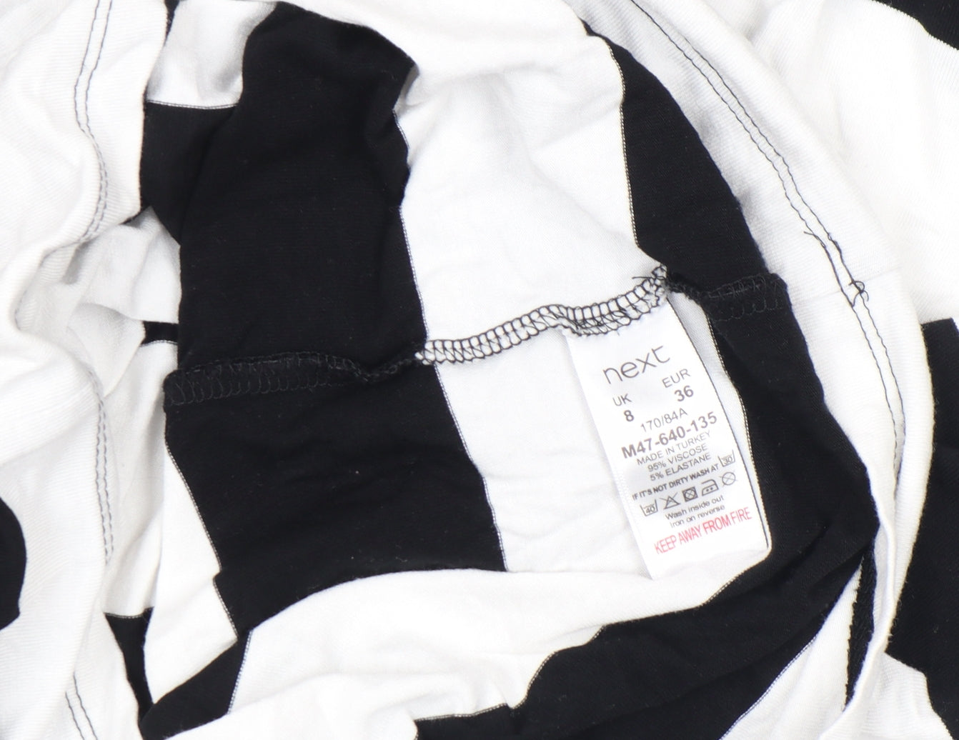 Next Women's Black and White Striped Long Sleeve Jersey Top Size 8