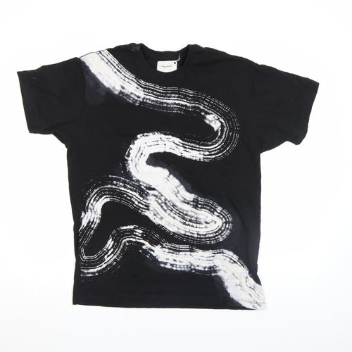 Reserved Womens Black Art Print Short Sleeve Cotton T-Shirt Size S