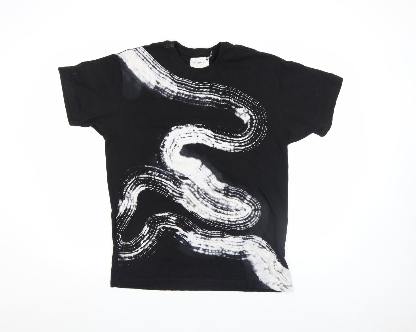 Reserved Womens Black Art Print Short Sleeve Cotton T-Shirt Size S