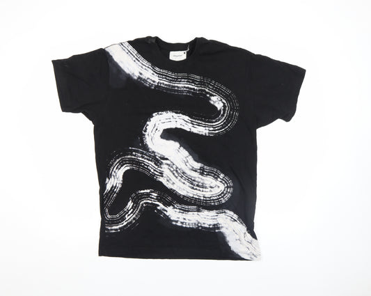 Reserved Womens Black Art Print Short Sleeve Cotton T-Shirt Size S