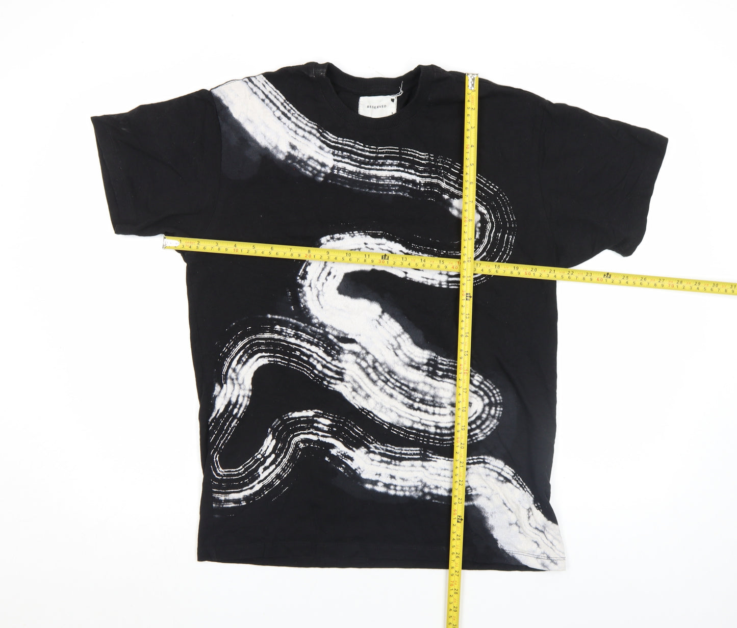 Reserved Womens Black Art Print Short Sleeve Cotton T-Shirt Size S