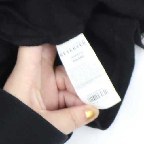 Reserved Womens Black Art Print Short Sleeve Cotton T-Shirt Size S