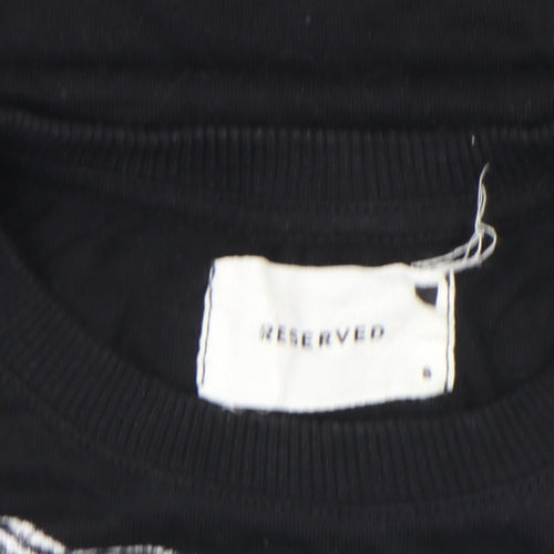 Reserved Womens Black Art Print Short Sleeve Cotton T-Shirt Size S