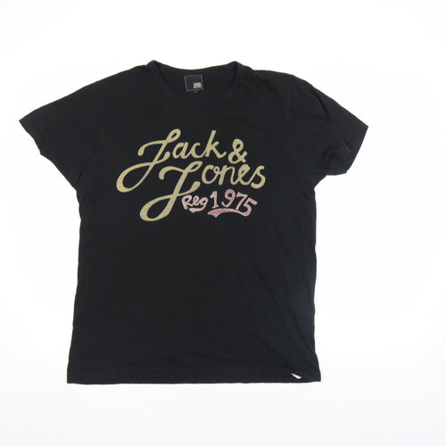 Jack & Jones Unisex Black L Basic Cotton Crew Neck T-Shirt