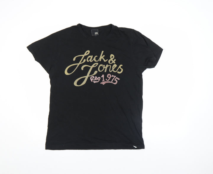 Jack & Jones Unisex Black L Basic Cotton Crew Neck T-Shirt