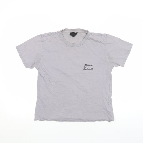 Topshop Petite Women's Grey Embroidered T-Shirt XS