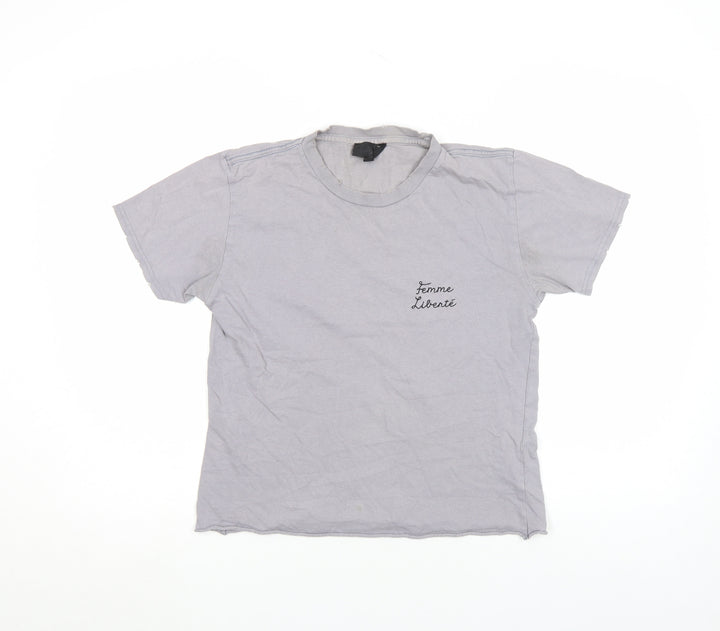 Topshop Petite Women's Grey Embroidered T-Shirt XS