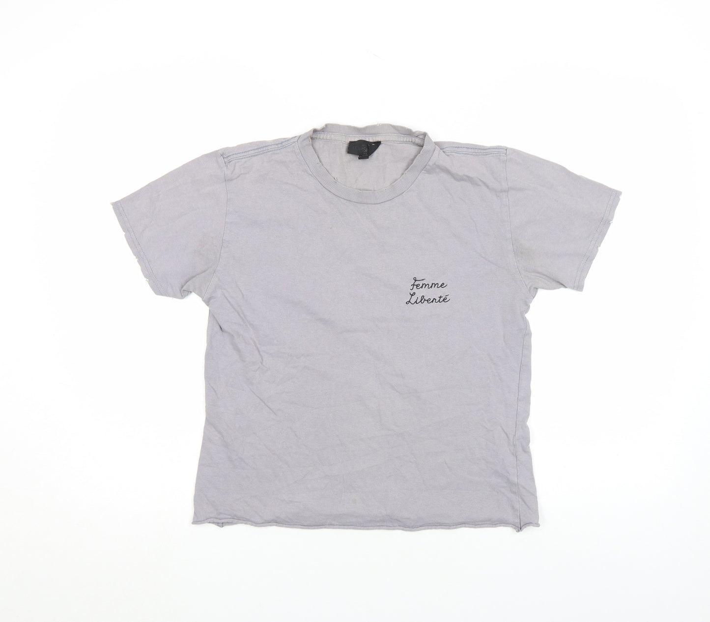 Topshop Petite Women's Grey Embroidered T-Shirt XS