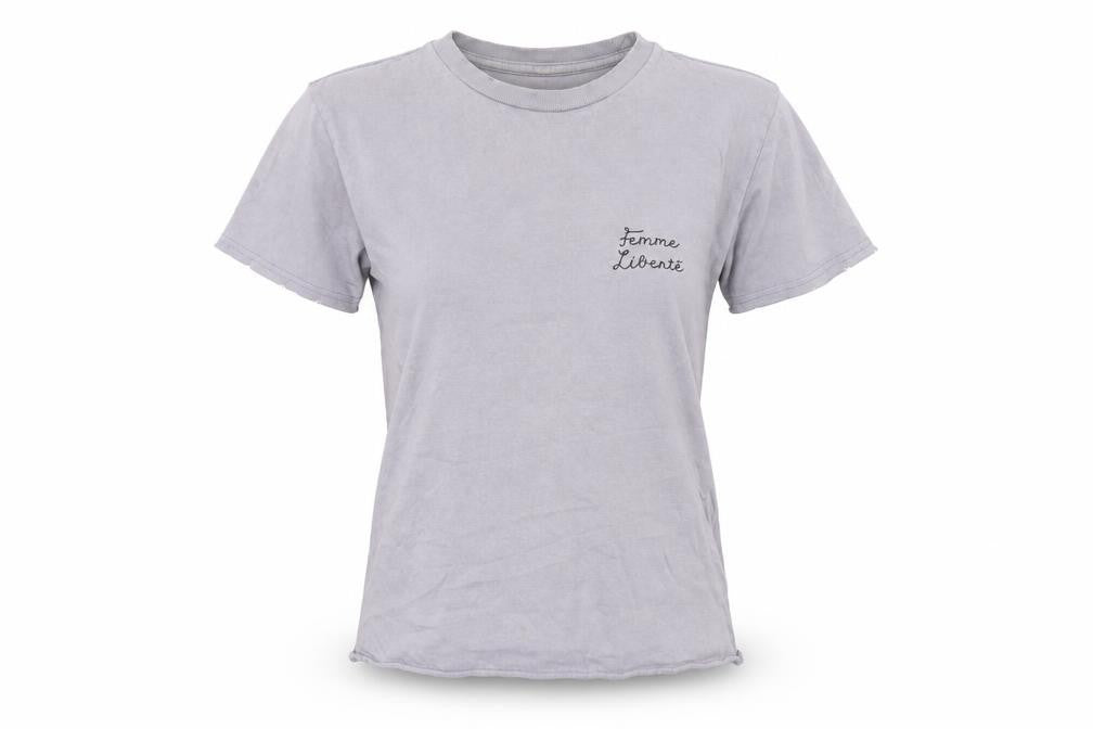 Topshop Petite Women's Grey Embroidered T-Shirt XS