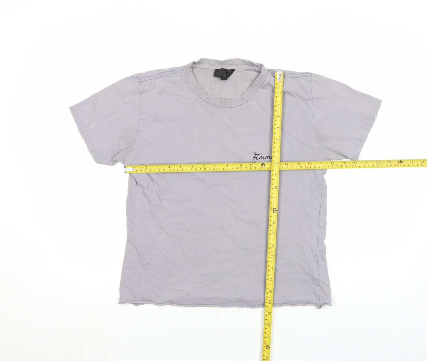 Topshop Petite Women's Grey Embroidered T-Shirt XS