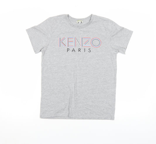 Kenzo Girls Grey Logo T-Shirt 12 Years Lightweight Cotton Top