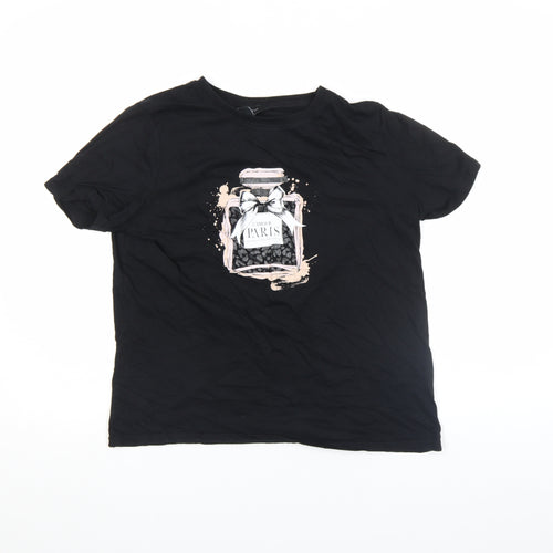 New Look Women's Black Graphic Paris Cotton T-Shirt Size 12