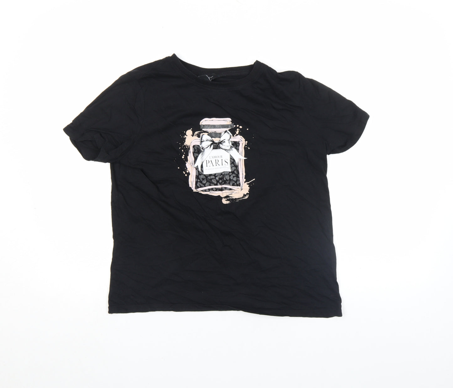 New Look Women's Black Graphic Paris Cotton T-Shirt Size 12