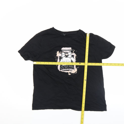 New Look Women's Black Graphic Paris Cotton T-Shirt Size 12