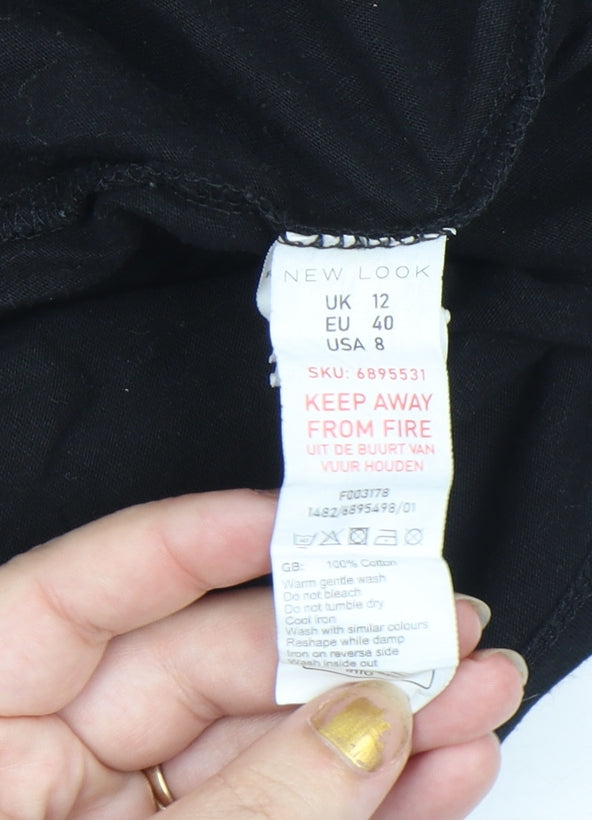 New Look Women's Black Graphic Paris Cotton T-Shirt Size 12