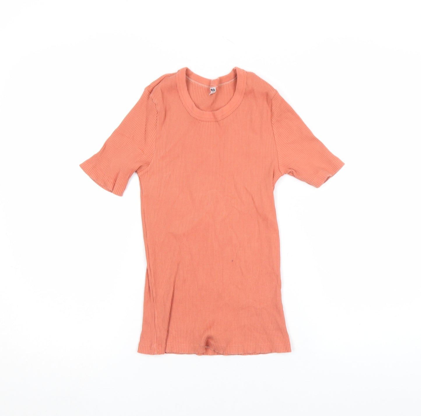 Zara Women Orange Ribbed Short Sleeve Slim Fit T-Shirt Size S