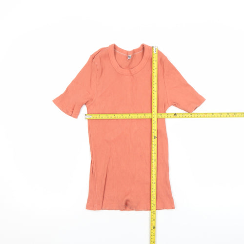 Zara Women Orange Ribbed Short Sleeve Slim Fit T-Shirt Size S