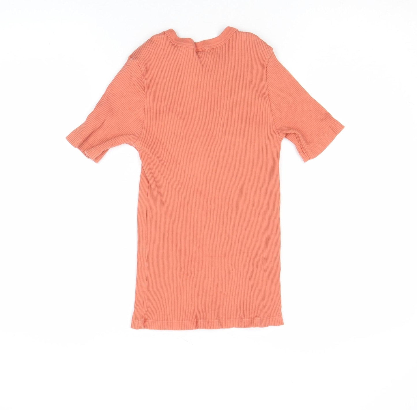 Zara Women Orange Ribbed Short Sleeve Slim Fit T-Shirt Size S