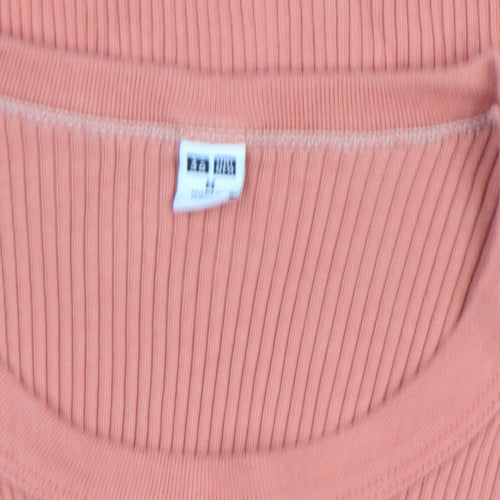 Zara Women Orange Ribbed Short Sleeve Slim Fit T-Shirt Size S