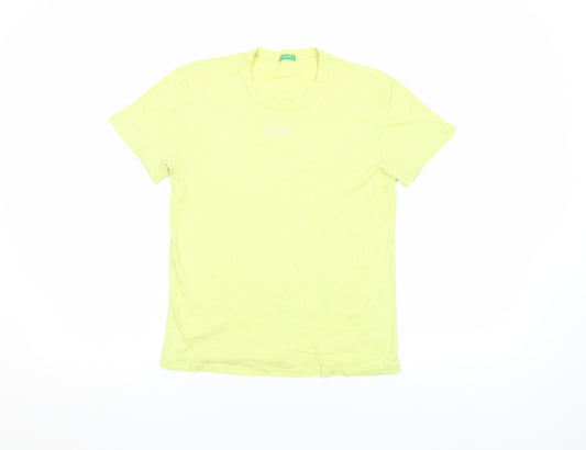 United Colors of Benetton Women's Yellow Cotton T-Shirt Size S