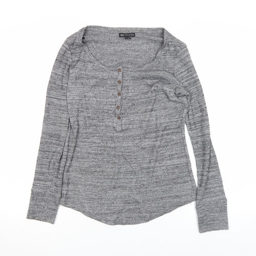 Next Women Grey Long Sleeve Jersey Button Henley Top Size 10