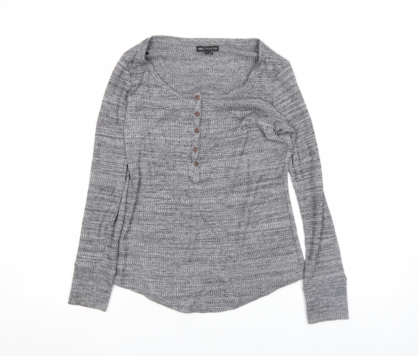 Next Women Grey Long Sleeve Jersey Button Henley Top Size 10
