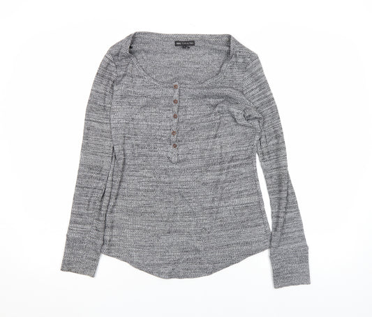 Next Women Grey Long Sleeve Jersey Button Henley Top Size 10